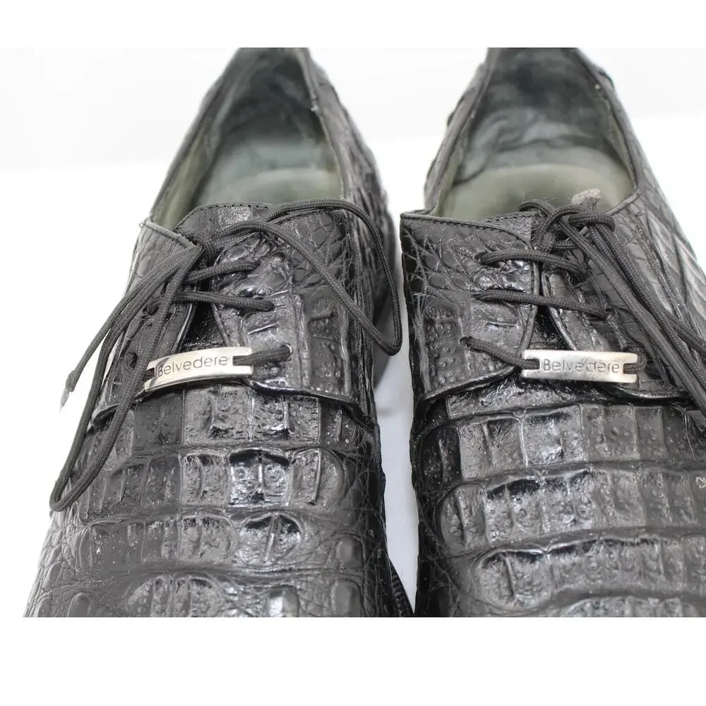 Belvedere Chapo Hornback Crocodile Oxfords size 10.5 Black *READ*